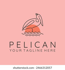 pelican icon and sun line art logo vector symbol illustration design