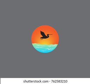Pelican icon. sunset design template