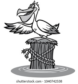 Pelican Illustration - A vector cartoon illustration of a Pelican pointing.