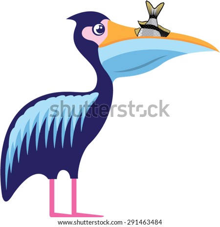 Pelican Isolated with Fish Vector Illustration 