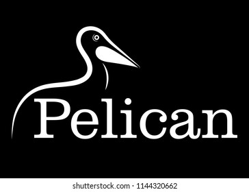 pelican line drawing on black background, design for decorative icon,  Vector illustration