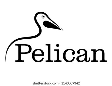 pelican line drawing on white background, design for decorative icon,  Vector illustration