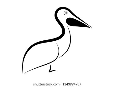 pelican line drawing on white background, design for decorative icon,  Vector illustration