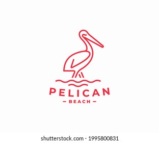 Pelican logo design. Pelican animal line art vector design. Waterfowl and water logotype