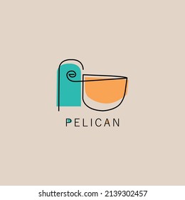 Pelican logo template design with mono line style, vector illustration