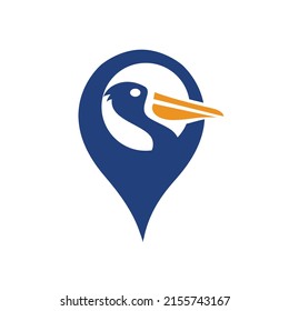 Pelican and map pointer logo combination. GPS locator and pelican symbol or icon.