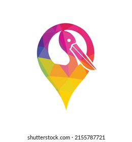 Pelican and map pointer logo combination. GPS locator and pelican symbol or icon.