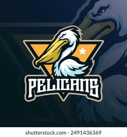 Pelican mascot logo design vector with modern illustration concept style for badge, emblem and t shirt printing. Pelican illustration for sport and esport team.