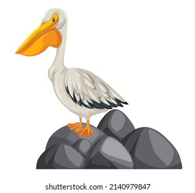 A pelican with nature element on white background illustration