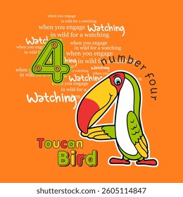 Pelican with the number four, an isolated Flat Vector Illustration
