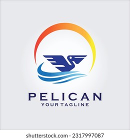 pelican ocean logo line art design