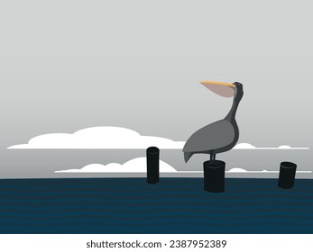 Pelican on stand marine vector illustration flat style front side