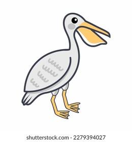 Pelican on white background. Vector doodle illustration.