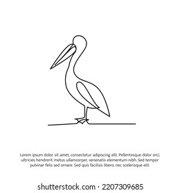 Pelican one continuous line drawing. Cute decoration hand drawn elements. Vector illustration of minimalist style on a white background.