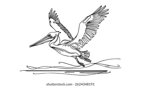 pelican one line vector illustration set