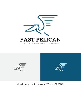 Pelican Open Beak Fly Fast Delivery Service Monoline Logo
