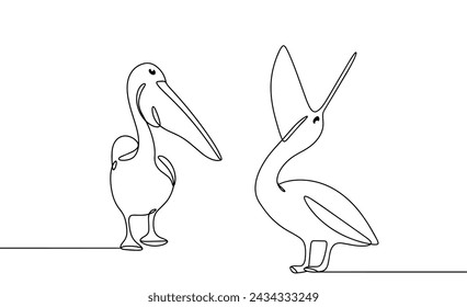 Pelican with open and closed beak. An amazing bird that can be found on all continents except Antarctica. Vector illustration. Images produced without the use of any form of AI software at any stage.