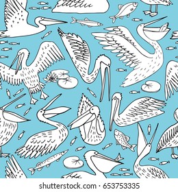 pelican pattern, texture design, vector illustration pelican seamless