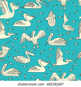 pelican pattern, texture design, vector illustration pelican seamless