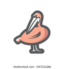 Pelican Pink Bird Vector icon Cartoon illustration