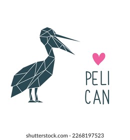 Pelican in polygonal style. Wild bird low poly vector. Pelican simple illustration.