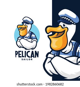 Pelican Sailor Logo Design Character Mascot Cartoon Logo