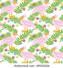 Pelican seamless pattern. Pelican bird isolated on white background. Vector illustration