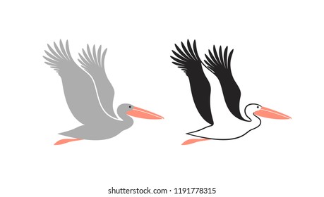 Pelican set. Isolated pelican on white background. EPS 10. Vector illustration