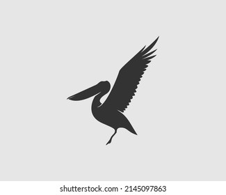 Pelican Silhouette on White Background. Isolated Vector Animal Template for Logo Company, Icon, Symbol etc