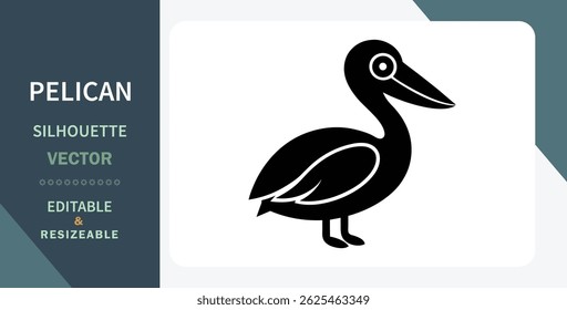 Pelican Silhouette Vector Icon Editable, Resizable, Bird Graphic