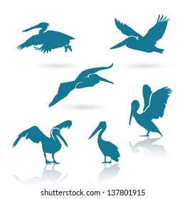 Pelican silhouettes - vector illustration