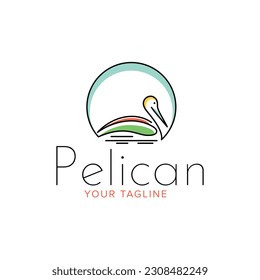 pelican with simple abstract line art style logo icon vector illustration.