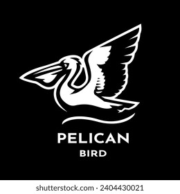 Pelican sitting on the water, logo on a dark background.