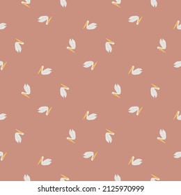 Pelican sitting seamless pattern. Background of sea birds. Repeated texture in doodle style for fabric, wrapping paper, wallpaper, tissue. Vector illustration.