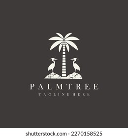 Pelican standing between palm trees logo design icon vector illustration 