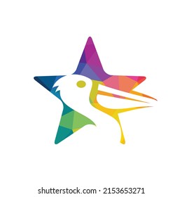 Pelican and star vector logo design. Vector illustration emblem of pelican Animal and star Icon.