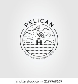 pelican or stork bird on lake logo vector illustration design
