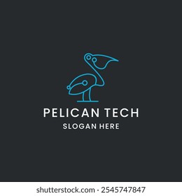 Projeto de ilustração vetorial de modelo de logotipo técnico pelicano