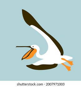 pelican vector illustration, flat style, side view