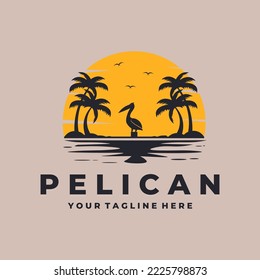 pelican vintage logo illustration design, pelican beach symbol vector