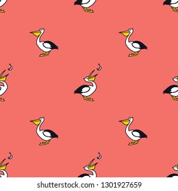 Pelicans and fish Seamless pattern Living coral background set