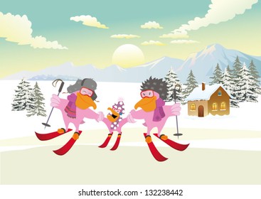 Pelicans are skiing