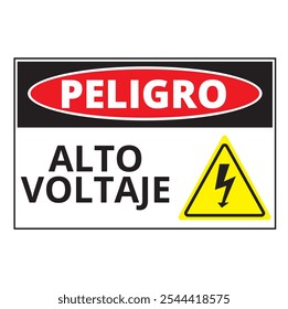 Peligro alto voltaje sign on a white background (trad. Danger high voltage)