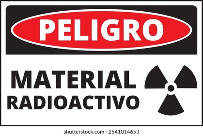 Peligro material radioactivo sign on a white background (trad. Danger radioactive material)