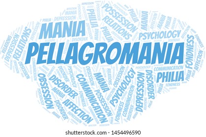 Pellagromania word cloud. Type of mania, made with text only.