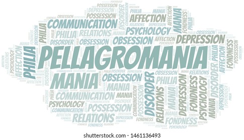 Pellagromania word cloud. Type of mania, made with text only.