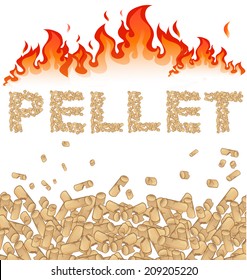 pellet background with fire on white 