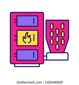 Pellet boiler color icon. Central heating system. Solid fuel boiler. Pellet burner system. Workshops, stores, pavilions, salons, business units, houses heating. Isolated vector illustration