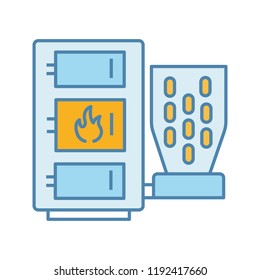 Pellet boiler color icon. Central heating system. Solid fuel boiler. Pellet burner system with three chambers. Workshops, stores, pavilions, salons, houses heating. Isolated vector illustration