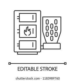 Pellet boiler linear icon. Central heating system. Thin line illustration. Solid fuel boiler. Pellet burner system with three chambers. Contour symbol. Vector isolated outline drawing. Editable stroke